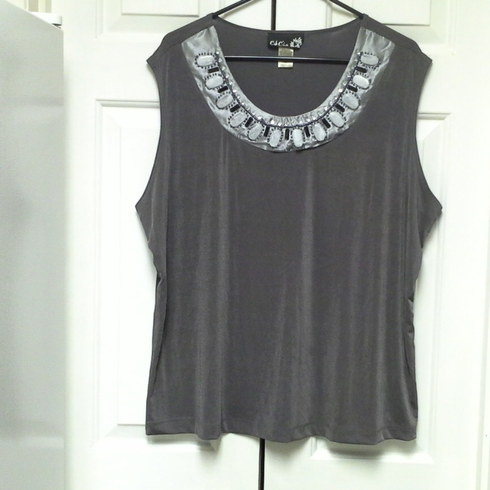 |SOLD| Silver Gray Beaded Tank Top Size 2X